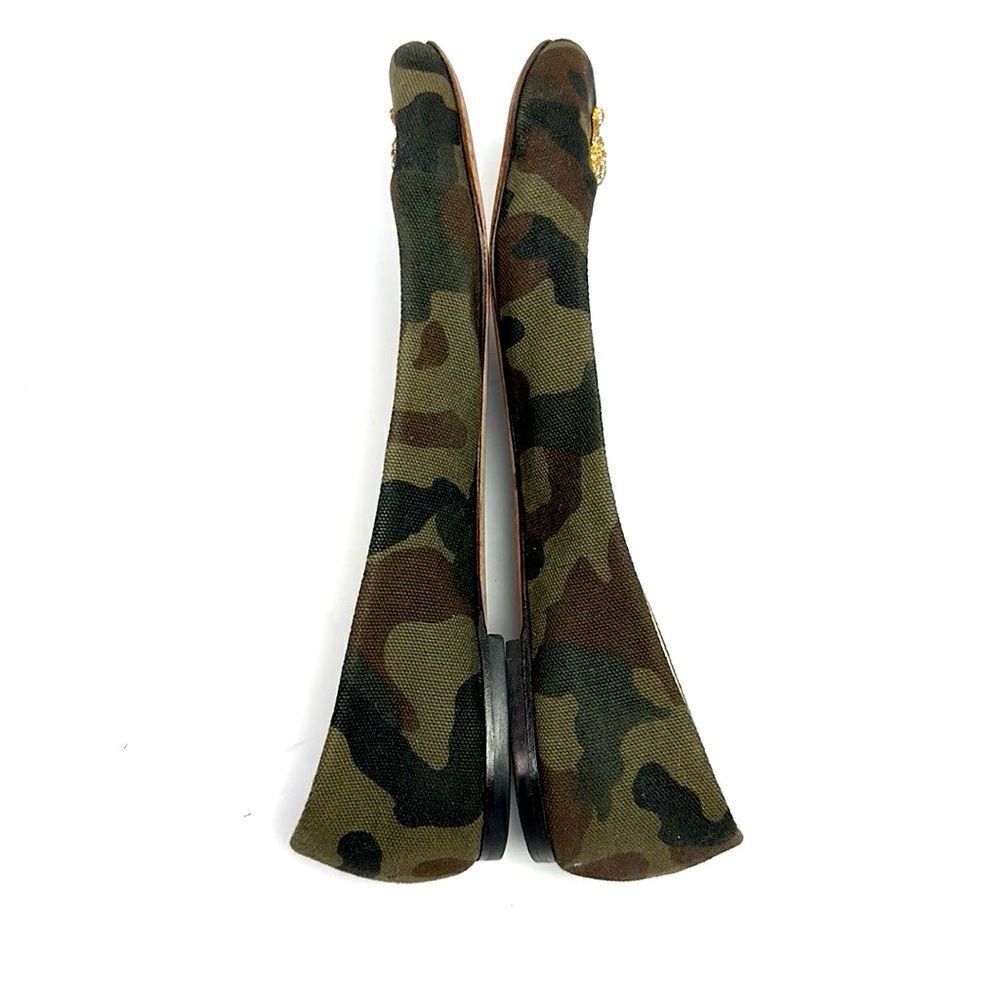 Giuseppe Zanotti Green Camouflage Canvas Crystal Skull Ballet Flats Size 40 US10 - Picture 6 of 15